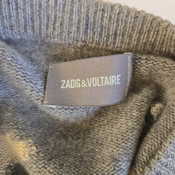 Zadig & Voltaire 100% Cashmere Markus C Star Sweater Grey Size XS Paris France - Picture 8 of 14